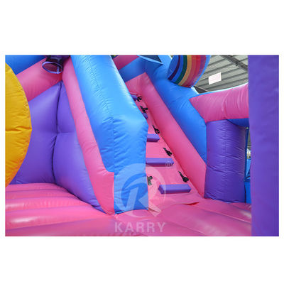 Outdoor Fun Commercial 0.55mm PVC Rainbow Unicorn opblaasbare uitschuiver met natte droog glijbaan