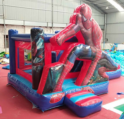 Maximale capaciteit 100-500 kg Spiderman opblaasbaar springhuis met glijbaan en kasteel