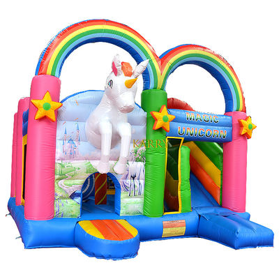 Unisex Regenboog Eenhoorn Bouncer Kasteel met glijbaan Commercieel Kinders Playhouse Opblaasbaar