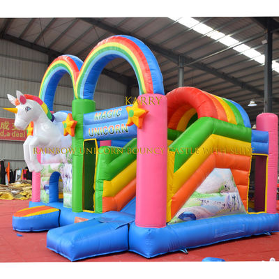 Unisex Regenboog Eenhoorn Bouncer Kasteel met glijbaan Commercieel Kinders Playhouse Opblaasbaar