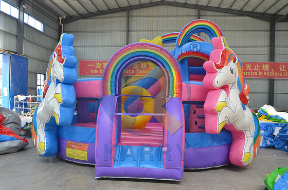 Rainbow Double Unicorn Air Trampoline opblaasbare kasteelslide Combo H14ft voor feest evenementen