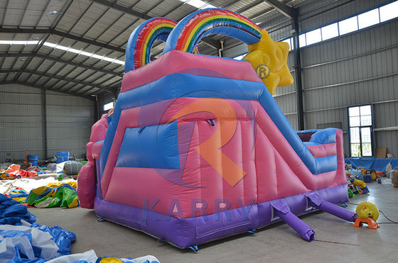 Rainbow Double Unicorn Air Trampoline opblaasbare kasteelslide Combo H14ft voor feest evenementen