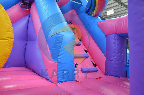 Rainbow Double Unicorn Air Trampoline opblaasbare kasteelslide Combo H14ft voor feest evenementen