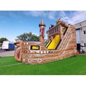 Gepersonaliseerde kleur opblaasbare trampoline combo glijbaan met houten springkasteel en glijbaan