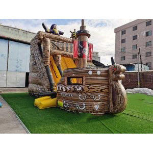 Gepersonaliseerde kleur opblaasbare trampoline combo glijbaan met houten springkasteel en glijbaan