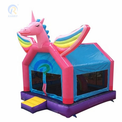 Commerciële regenboogvlekte eenhoorn opblaasbare springkasteel combo slide OEM aanvaardbaar