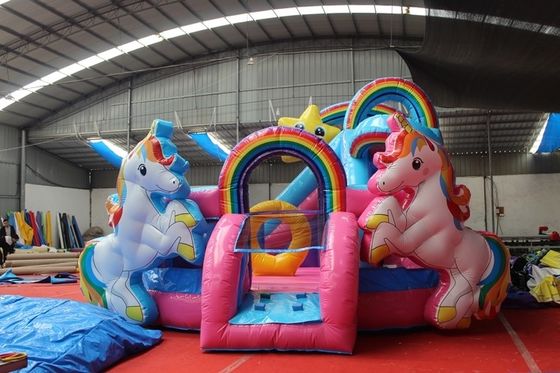 Gepersonaliseerde grootte 3D Rainbow Unicorn kasteel water glijbaan combinatie Perfect voor feesten