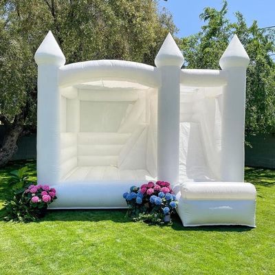 Outdoor Kids Party Must-Have Witte opblaasbare bruiloft Bounce House met glijbaan