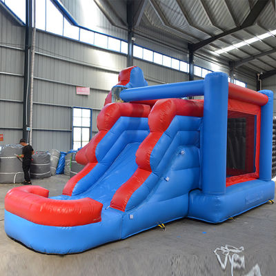 14 jaar oud Commerciële PVC Spiderman opblaasbare uitsmijter huis met glijbaan