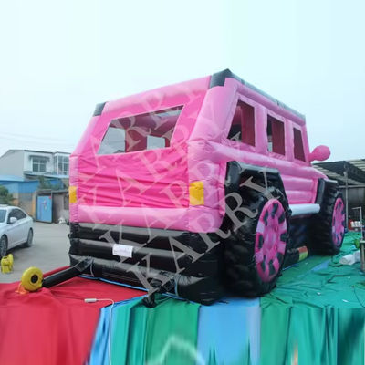 Blower met blower roze jeep opblaasbare springhuis met glijbaan en uitsmijter voor tieners