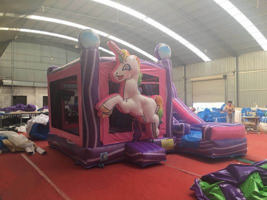 PORTABLE Bouncing Castle Combo Slide met EN71-certificering Regenboog Eenhoorn en Slide