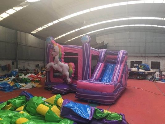 PORTABLE Bouncing Castle Combo Slide met EN71-certificering Regenboog Eenhoorn en Slide