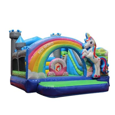 PVC kinder opblaasbare eenhoorn uitsmijter commercieel eenhoorn kasteel met ingebouwde blazer