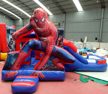 Verzending per zee/lucht PVC Spiderman opblaasbaar springhuis met glijcombo