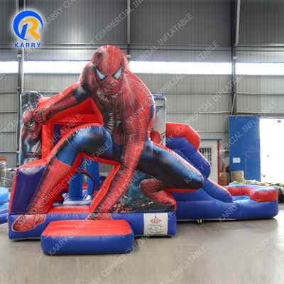 Verzending per zee/lucht PVC Spiderman opblaasbaar springhuis met glijcombo