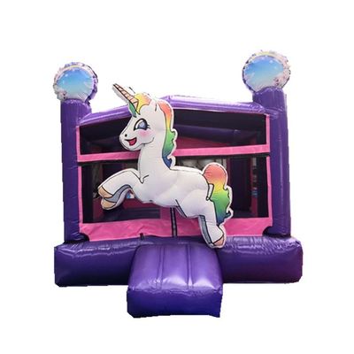 Digitaal drukken Regenboog eenhoorn PVC opblaasbaar Paarse kasteel Commercieel springkastel