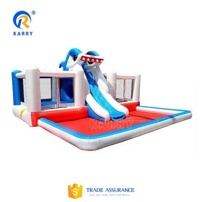 Castle Kids opblaasbare haaien springhuis springer met waterglijbaan en draagbaar ontwerp
