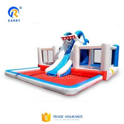 Castle Kids opblaasbare haaien springhuis springer met waterglijbaan en draagbaar ontwerp