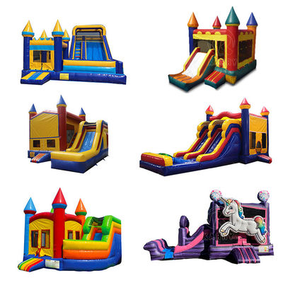 5x5m opblaasbare regenboog eenhoorn Bouncy Castle Slide Combo Customized Color Collection