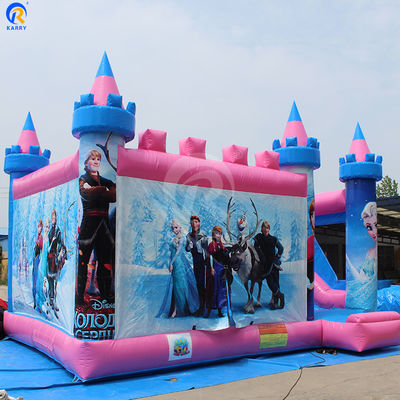Buitenspeelplaats Aanpasbare kleur Opblaasbaar Bouncy Castle Bevroren thema Bouncer Slide
