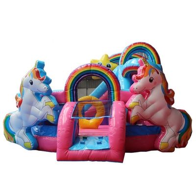 Commercieel feest verhuur 5x5.5m opblaasbaar springkasteel met glij-eenhoorn