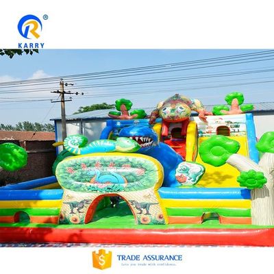 Draagbare opblaasbare glijbaan Springende leuke stad Blow Up Bouncer met dubbele brede glijbaan