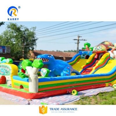 Draagbare opblaasbare glijbaan Springende leuke stad Blow Up Bouncer met dubbele brede glijbaan