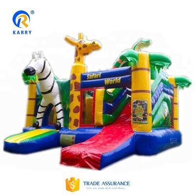 Jungle Adventure Castle opblaasbare uitsmijter glijcombo met Jungle Animal Design