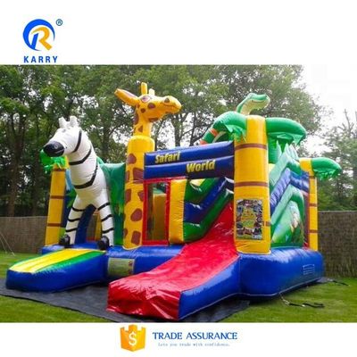 Jungle Adventure Castle opblaasbare uitsmijter glijcombo met Jungle Animal Design