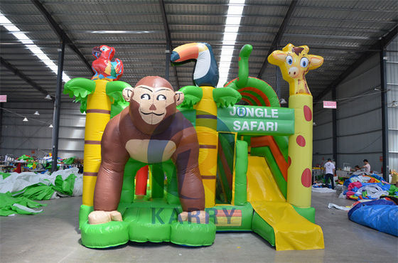 Jungle Adventure Castle opblaasbare uitsmijter glijcombo met Jungle Animal Design