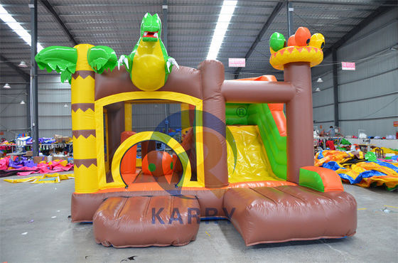 Jungle Adventure Castle opblaasbare uitsmijter glijcombo met Jungle Animal Design