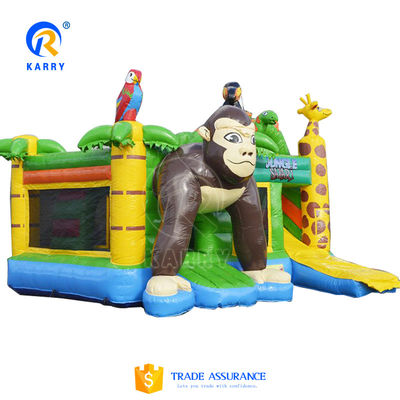 Opblaasbaar kasteel spel Big Mouth Ape Happy Animal World thema Bouncing House met glijbaan