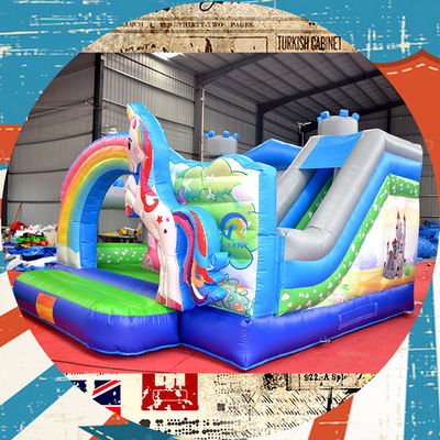 PORTABLE Kinders kasteel speelhuis met eenhoorn en regenboog brug Bouncy kasteel huur