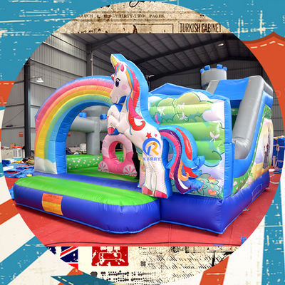 PORTABLE Kinders kasteel speelhuis met eenhoorn en regenboog brug Bouncy kasteel huur