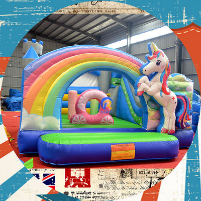 PORTABLE Kinders kasteel speelhuis met eenhoorn en regenboog brug Bouncy kasteel huur