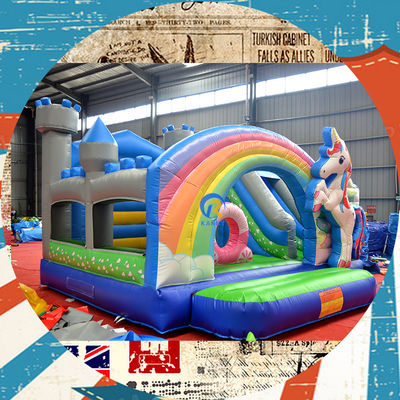 PORTABLE Kinders kasteel speelhuis met eenhoorn en regenboog brug Bouncy kasteel huur