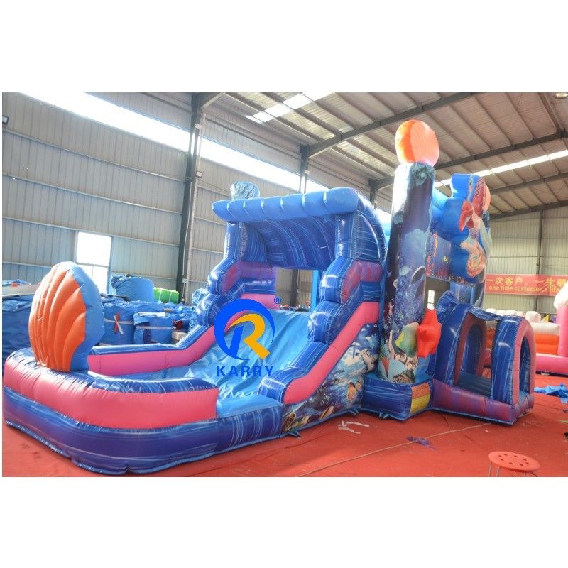 Opblaasbaar ondergrondse waterpark met glijbaan Unisex Blauw Zeemeermin Bounce House en Big Pool