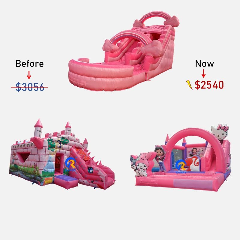 Zee Air of Express Shipping Unisex Roze opblaasbaar springhuis Combo met glijbanen