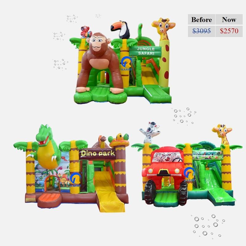 PVC opblaasbaar springkasteel met dia Commercial Grade Jungle Theme