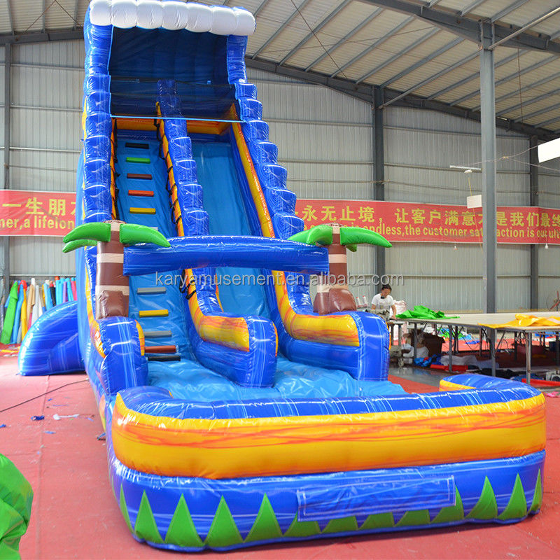 Digitaal drukken 23ft hoog Blauw Marmer Fantasy Waterglijbaan Opblaasbare Spellen te huur