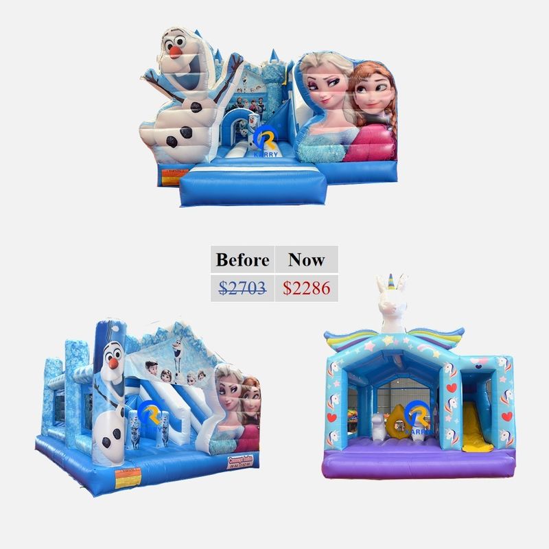 Frozen thema opblaasbaar kasteel met glijbaan maat en leeftijdsbereik