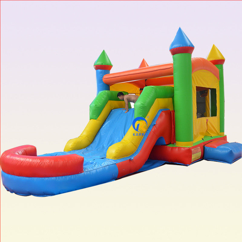 Gepersonaliseerde kleur Commerciële kwaliteit PVC Rainbow opblaasbaar springhuis met slide combo