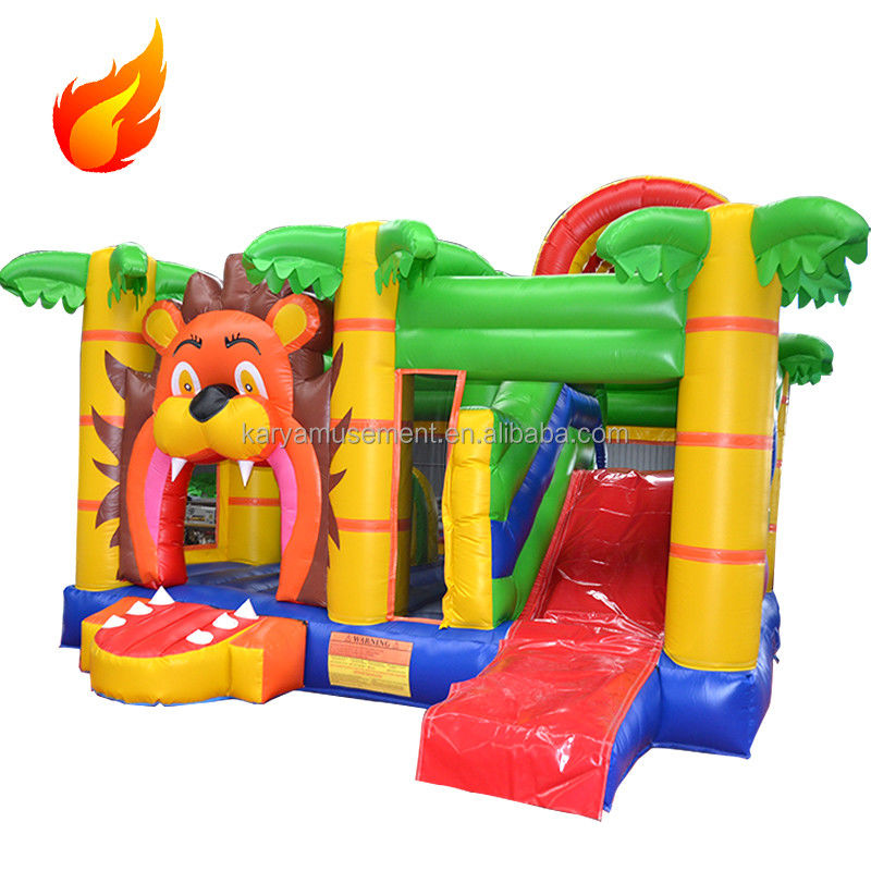 Persoonlijke grootte en kleur Bouncy Castle met glij Hot Jungle Lion opblaasbaar kasteel