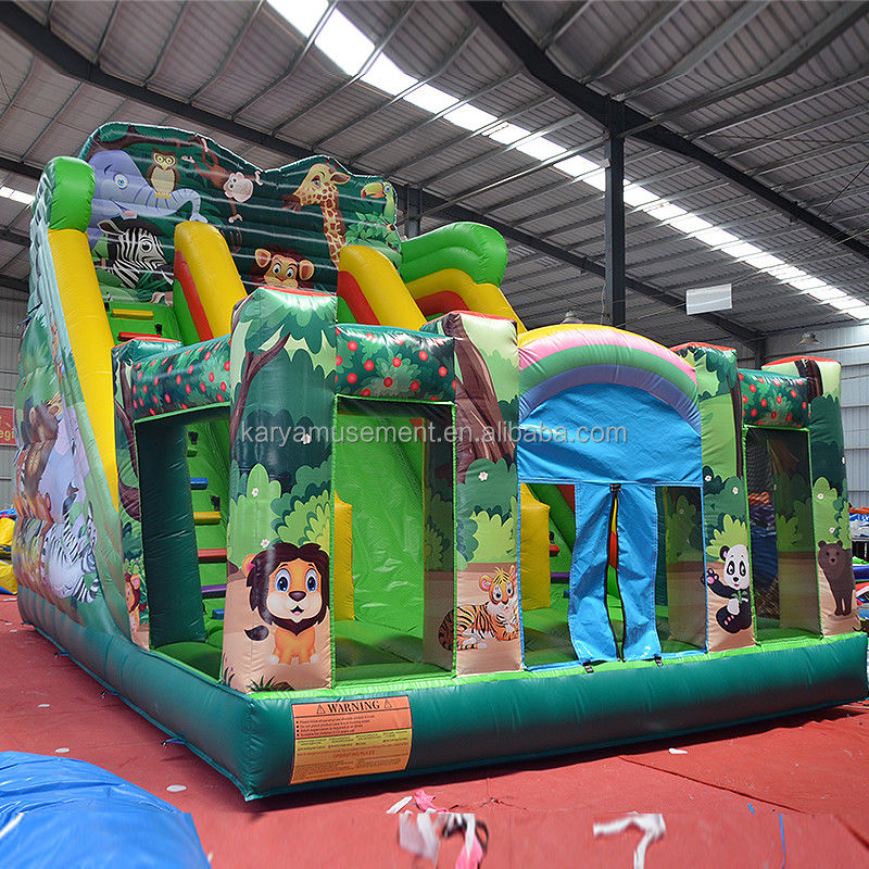 Indoor en Outdoor Fun 2024 PVC Jungle Animal Double-Lane opblaasbare natte en droge glijbaan