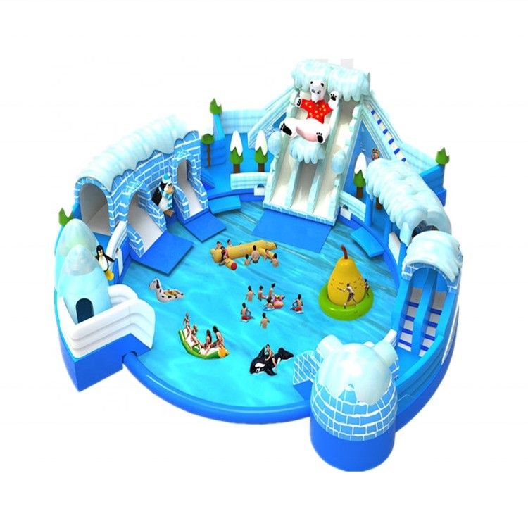 Indoor Custom opblaasbare mobiele waterpark met overgrote zwembad grappig ijsbeer thema