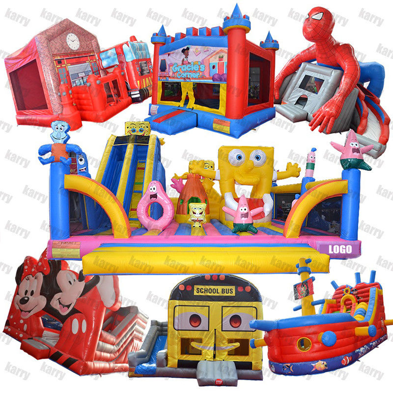 Waterpark opblaasbare Fun City Combo met obstakelbaan en Sponge-Bob Park thema