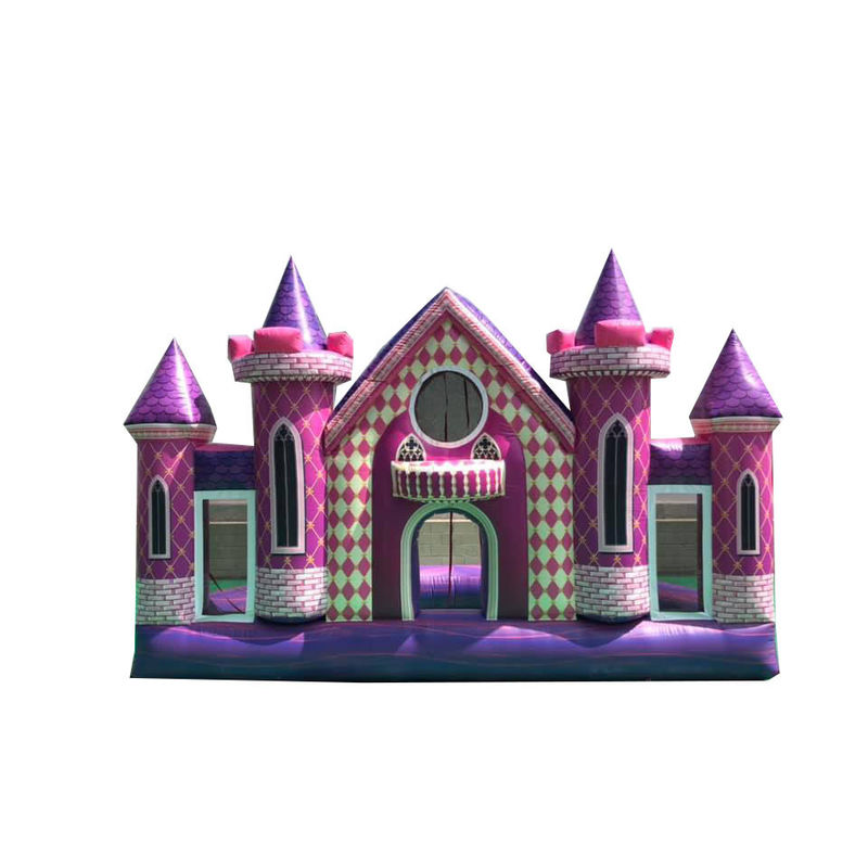 Outdoor speeltuin Custom PVC opblaasbaar Roze kasteel achtergrond voor verjaardag / trouwfeest
