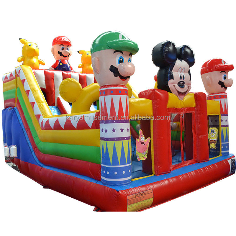 Blower Opblaasbare Fun City met Mickey en Mario Opblaasbare Kasteel Bouncer House Combo Playground Blower Inclusief