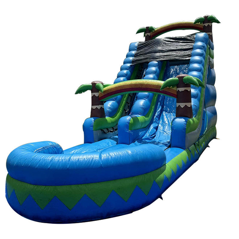 CE/EN71/EN14960 Gecertificeerd 30ft buitenwaterpark Blauwe tropische palmbomen waterglijbaan voor 5-10 passagiers