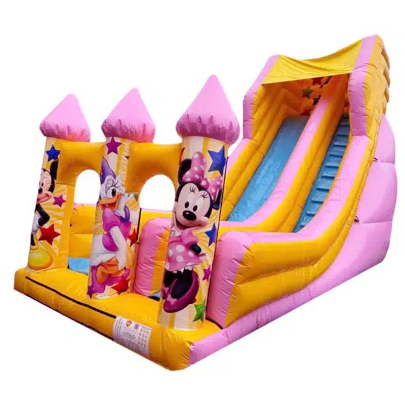 5-10 Passagiers Commercieel PVC Cartoon Style Roze Springen Droog of water glijbaan Opblaasbare uitsmijter Huis Glijbaan Huurfeest